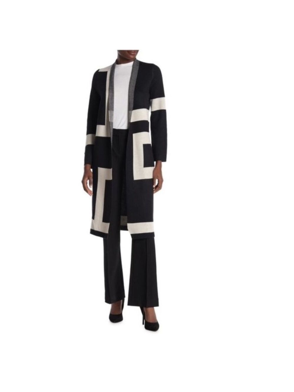 Vertigo Open Front Allover Print Cardigan Sweater